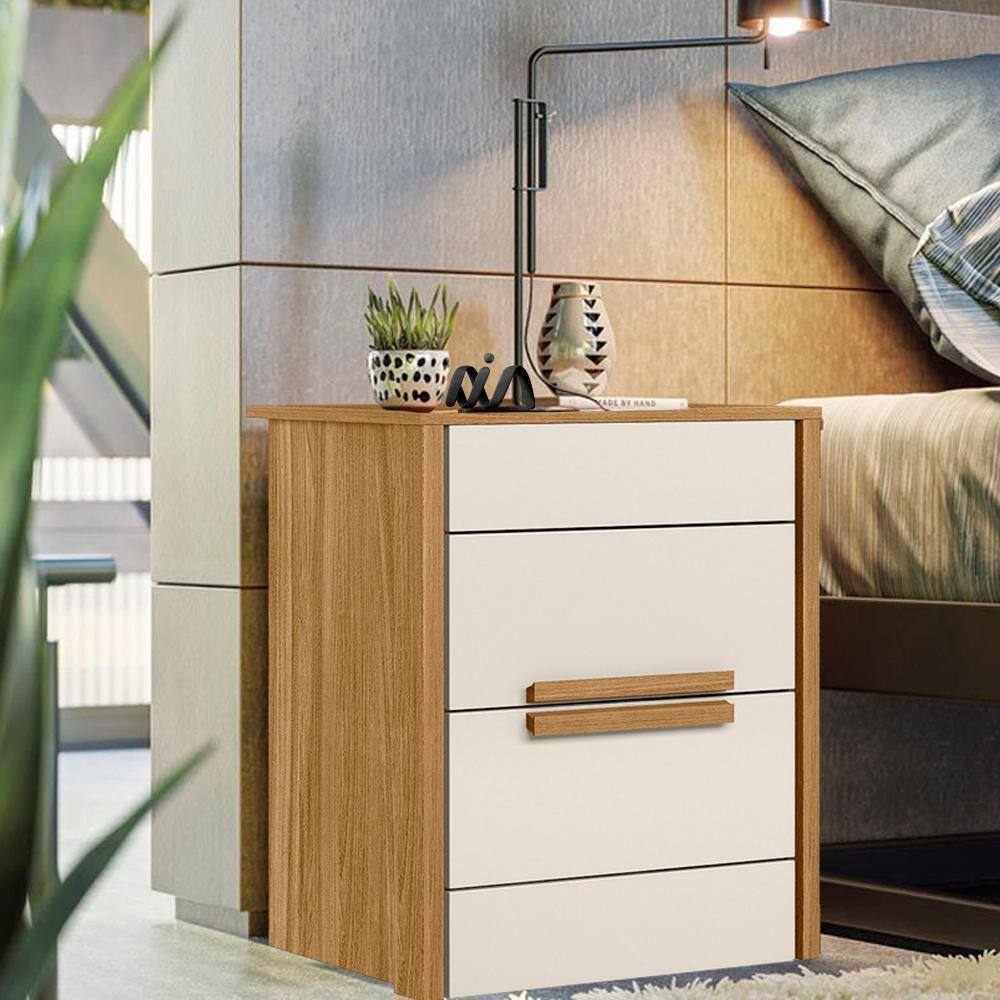 Mesa De Cabeceira Moderna 2 Gavetas Freijó Off White Kidi Shop Jm - Marrom