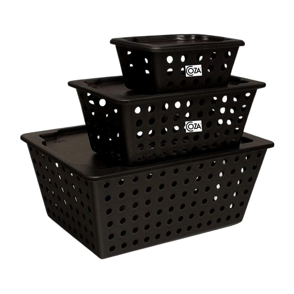 Kit 3 Caixa Organizadora Com Tampa Cesto Brinox - Bege