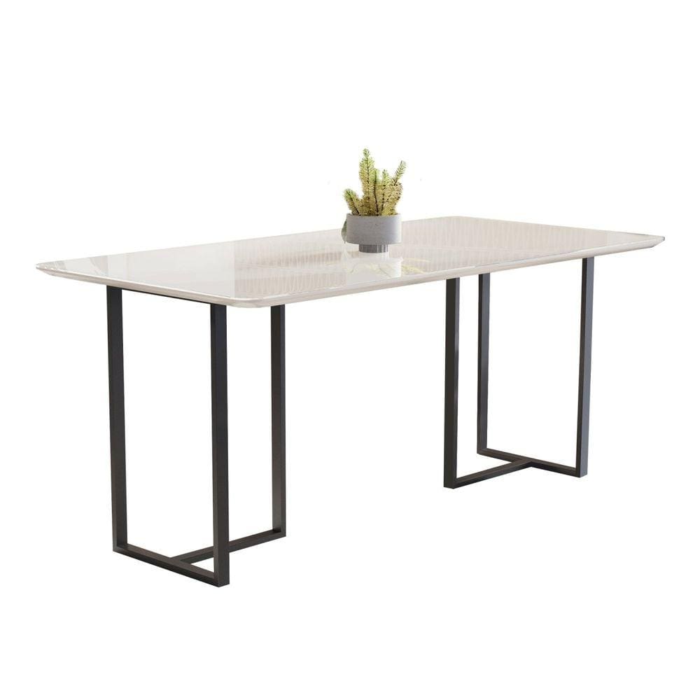 Mesa de Jantar 4 Lugares 135cm Tampo Vidro/MDF Atena Preto/Off White