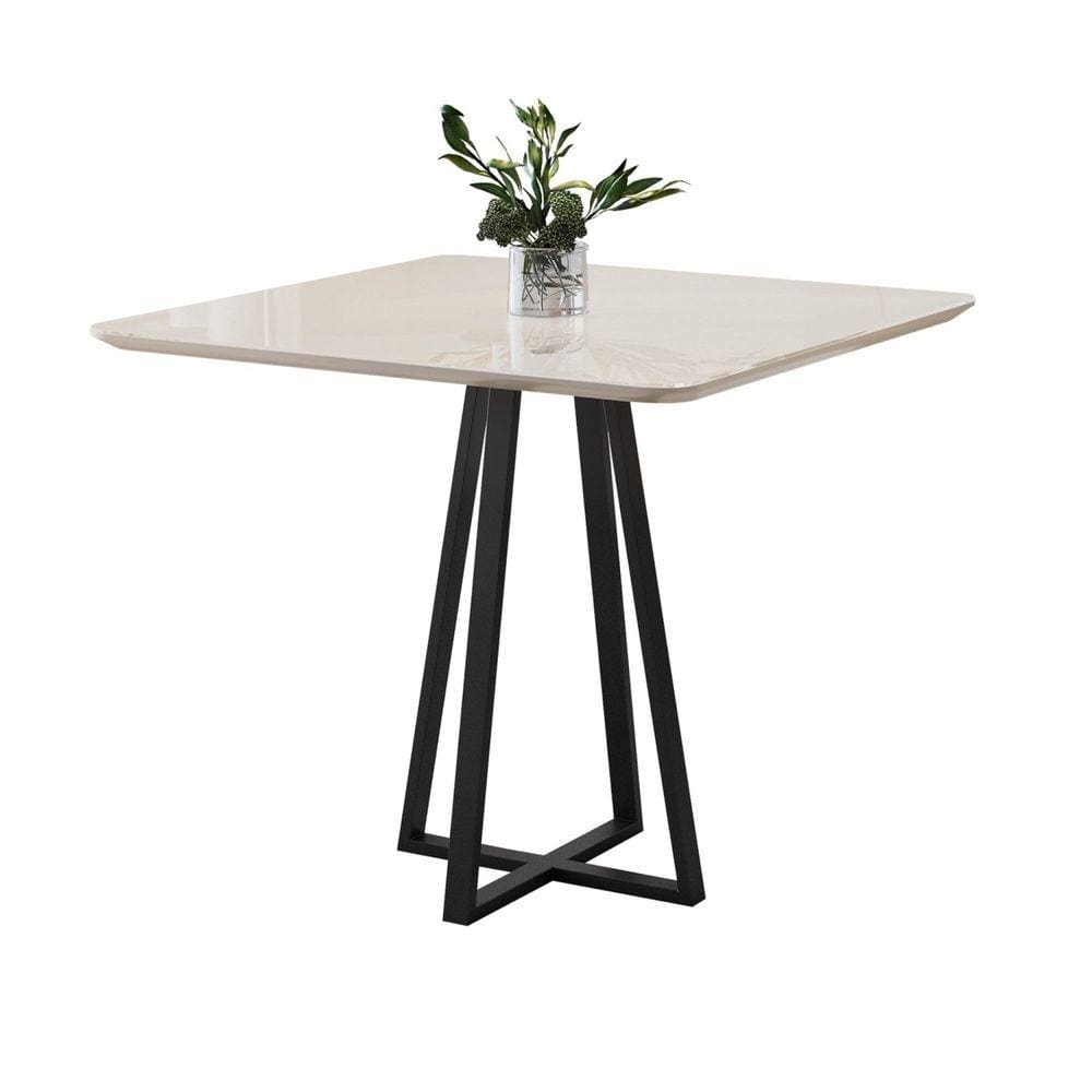Mesa de Jantar Tampo Vidro/MDF 90x90cm Genova Preto/Off White
