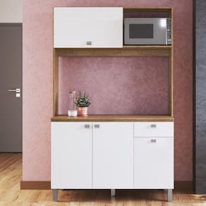 Cozinha Compacta com Tampo 4 Portas 1 Gaveta Helena Whisky/Branco