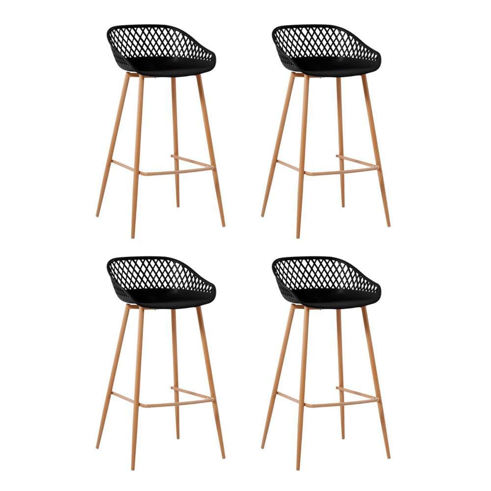 Kit 4 Banquetas Alta Polipropileno e Aço Mônaco Fratini Preto