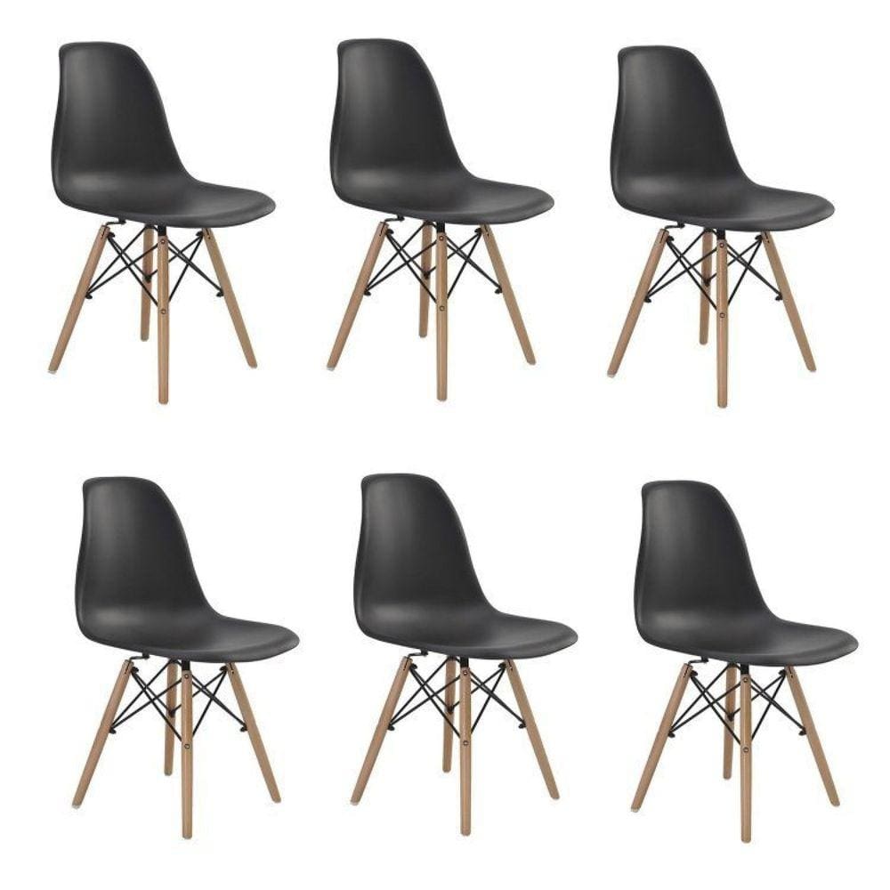 Conjunto 6 Cadeiras Eiffel PP Base Madeira Preto