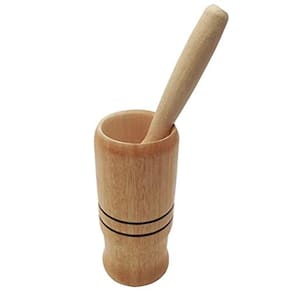 Pilão com Socador para Alho Madeira - Conjunto Pilao 12x7cm com Bastão - Amassador Temperos - Caipirinha - PANAMI
