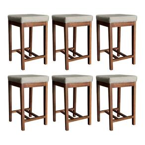 Kit 6 Banquetas Média para Bancada Bali 64 Cm Madeira Maciça Suede Bege CCS