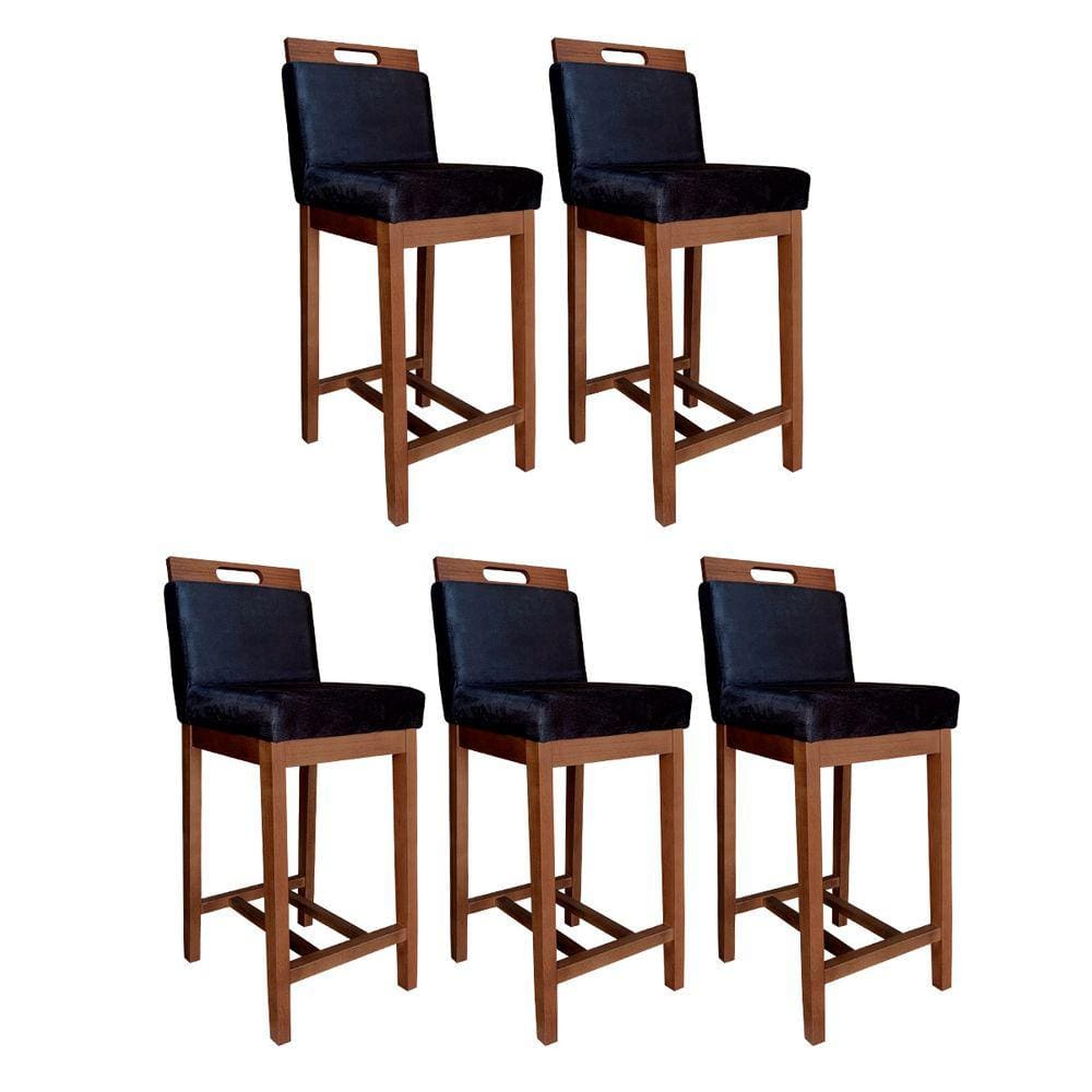 Kit 5 Banquetas Estofadas Média Veneza 94 Cm Madeira Maciça Suede Preto CCS