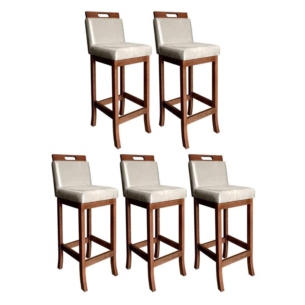 Kit 5 Banquetas  Média com Encosto Estofado 94 Cm Milão Madeira Maciça Suede Bege CCS