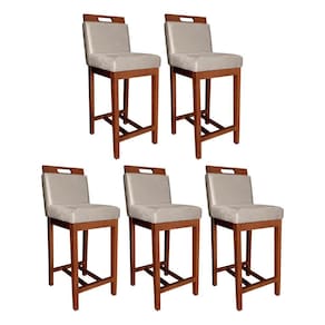 Kit 5 Banquetas Média Estofadas Veneza com Encosto 94 Cm Suede Bege CCS