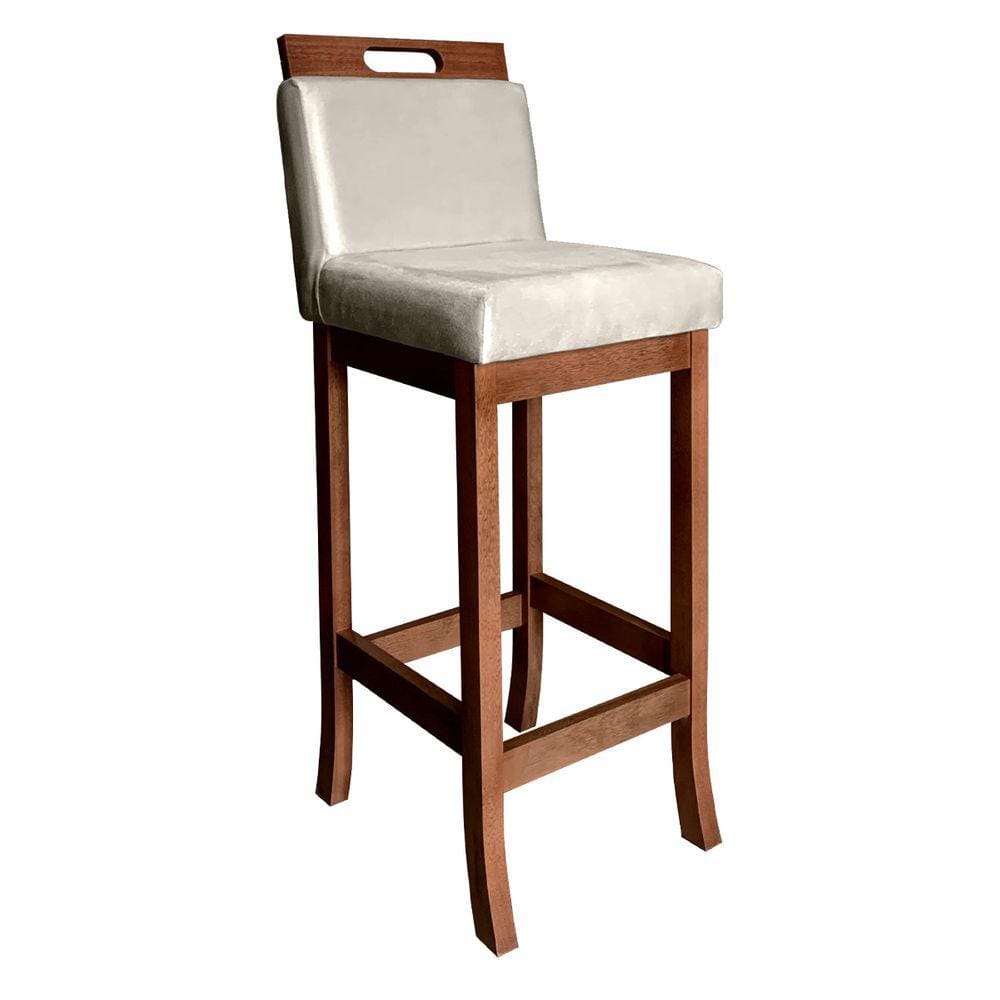 Banqueta Alta Milão 104 Cm Madeira Maciça Castanho Suede Bege CCS