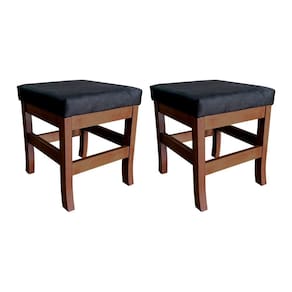 Kit 2 Bancos Banquetas Barcelona para Sala de Estar em Madeira Maciça Suede Preto CCS