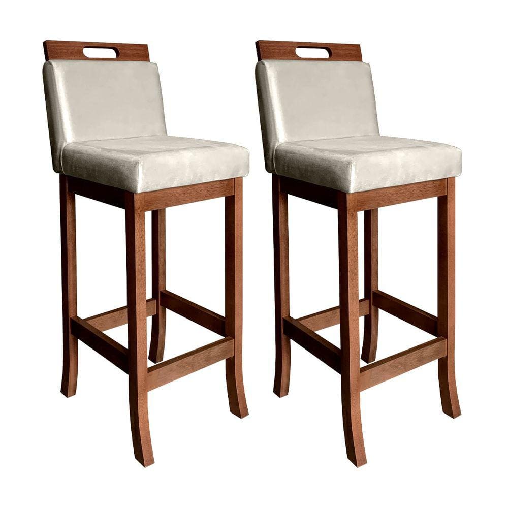Kit 2 Banquetas Média Milão com Encosto 94 Cm Madeira Maciça Suede Bege CCS