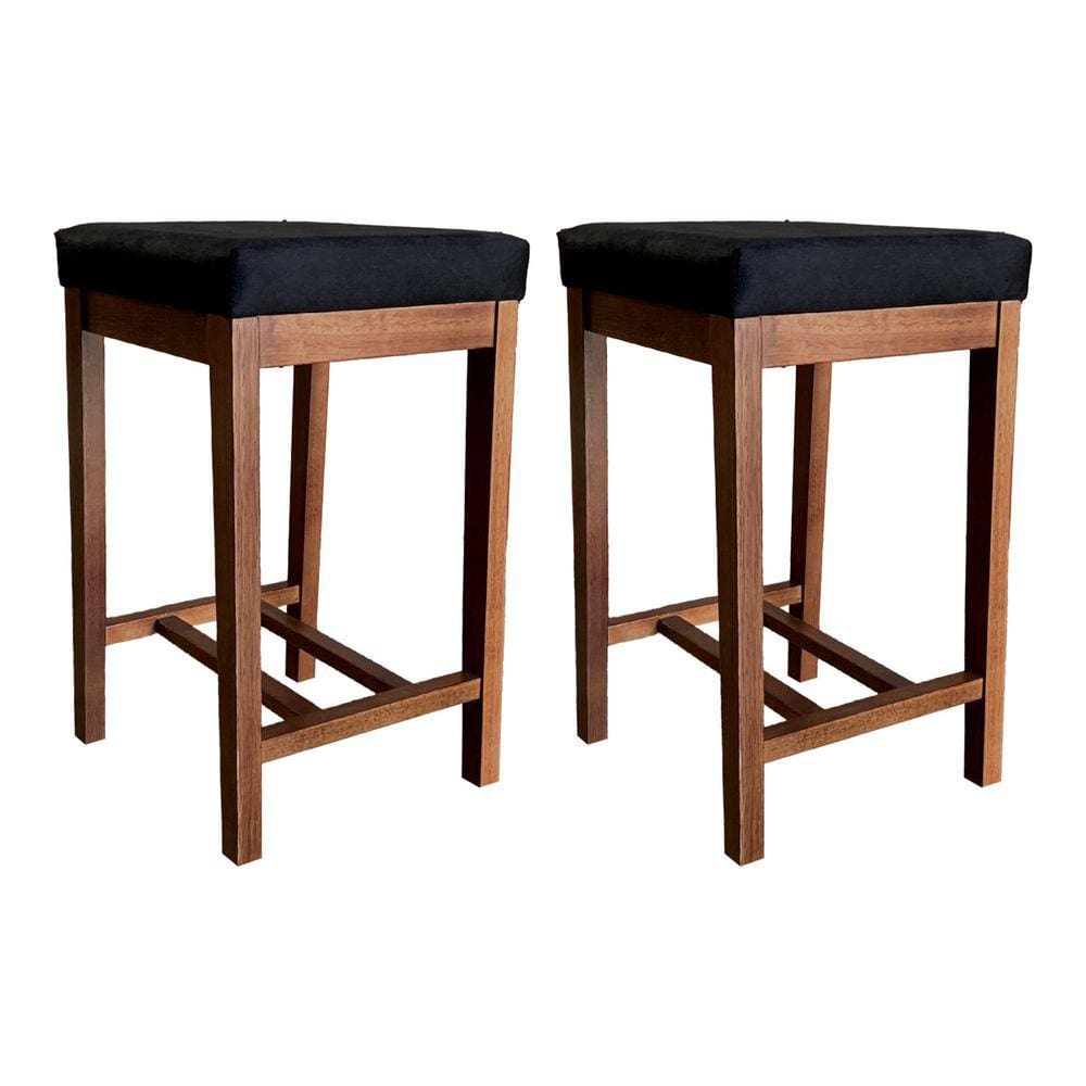 Kit 2 Banquetas Média para Bancada Bali 64 Cm Madeira Maciça Suede Preto CCS