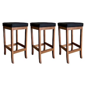 Kit 3 Banquetas Alta para Bancada Barcelona 74 Cm Madeira Maciça Suede Preto CCS