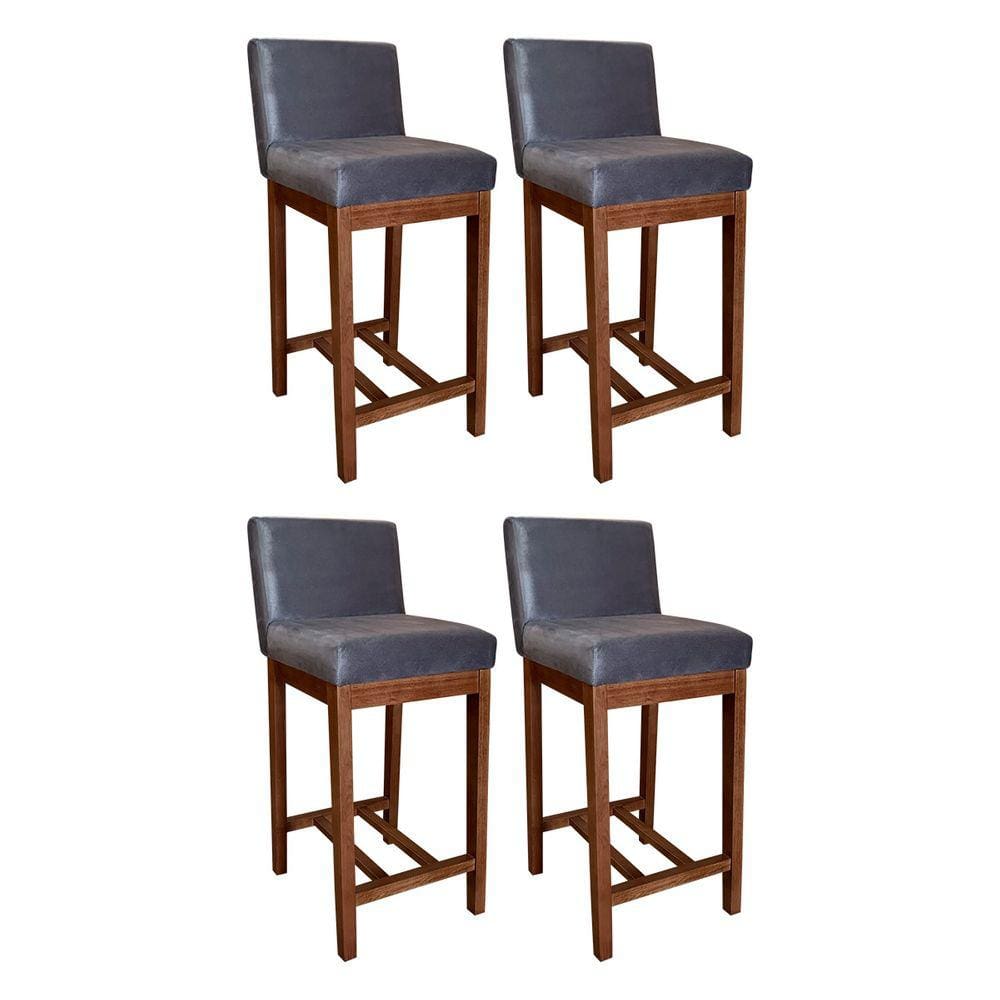 Kit 4 Banquetas Média Lisboa Estofadas com Encosto 90 Cm Suede Cinza CCS