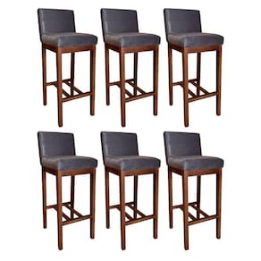 Kit 6 Banquetas Alta Estofada Lisboa 100 Cm Madeira Maciça Suede Cinza CCS