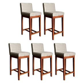 Kit 5 Banquetas para Bancada Lisboa Média 90 Cm Madeira Maciça Suede Bege CCS