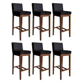Kit 6 Banquetas Alta Lisboa Estofada 100 Cm Madeira Maciça Suede Preto CCS