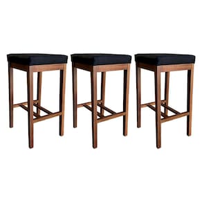 Kit 3 Banquetas Alta Bali para Cozinha 74 Cm Madeira Maciça Suede Preto CCS