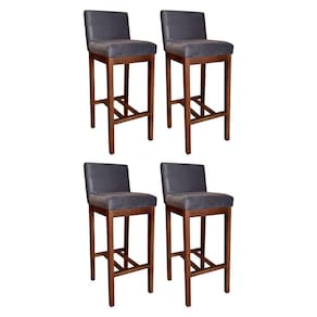 Kit 4 Banquetas Alta Lisboa Estofada 100 Cm Madeira Maciça Suede Cinza CCS