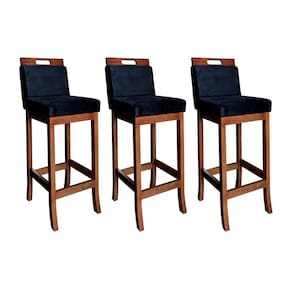 Kit 3 Banquetas Média Estofada Milão com Encosto 94 Cm Madeira Maciça Suede Preto CCS