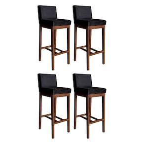 Kit 4 Banquetas Alta com Encosto Estofado Lisboa Madeira Maciça Suede Preto CCS