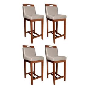Kit 4 Banquetas Média Veneza com Encosto 94 Cm Madeira Maciça Suede Bege CCS