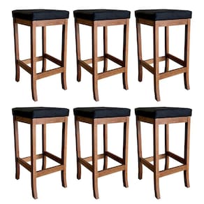 Kit 6 Banquetas Alta Barcelona para Bancada 74 Cm Madeira Maciça Suede Preto CCS