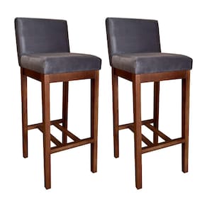 Kit 2 Banquetas Alta Moderna Estofada Lisboa 100 Cm Madeira Maciça Suede Cinza CCS