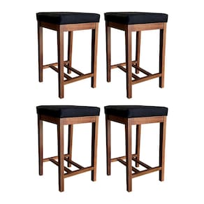 Kit 4 Banquetas Média Bali Estofada 64 Cm Madeira Maciça Suede Preto CCS