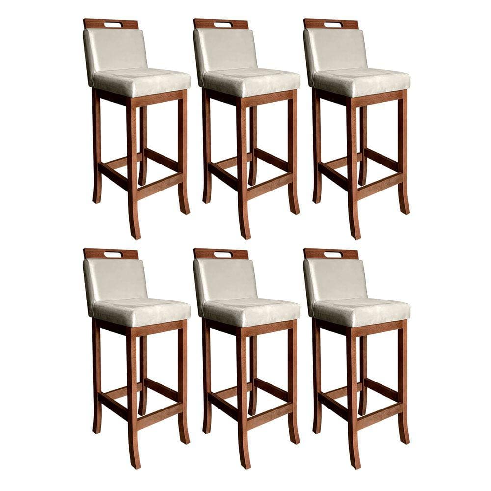 Kit 6 Banquetas Alta Milão Estofada 104 Cm Madeira Maciça Suede Bege CCS