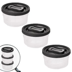 Pote de plástico Clic rosca 2 litros preto com 3 unidades Plasutil ref.13894