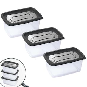 Pote de plástico Clic retangular 1,2 litros com 3 unidades Plasutil ref.13857