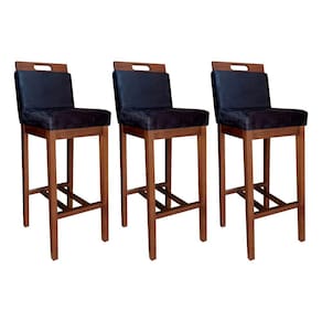 Kit 3 Banquetas Alta Veneza Estofada com Encosto 104 Cm Suede Preto CCS