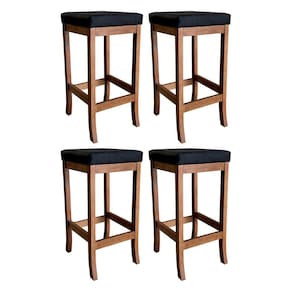 Kit 4 Banquetas Alta Barcelona Estofadas 74 Cm Madeira Maciça Suede Preto CCS