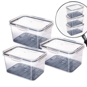 Pote hermético Trava Mais 4 litros com escorredor preto com 3 unidades Plasutil ref.14347