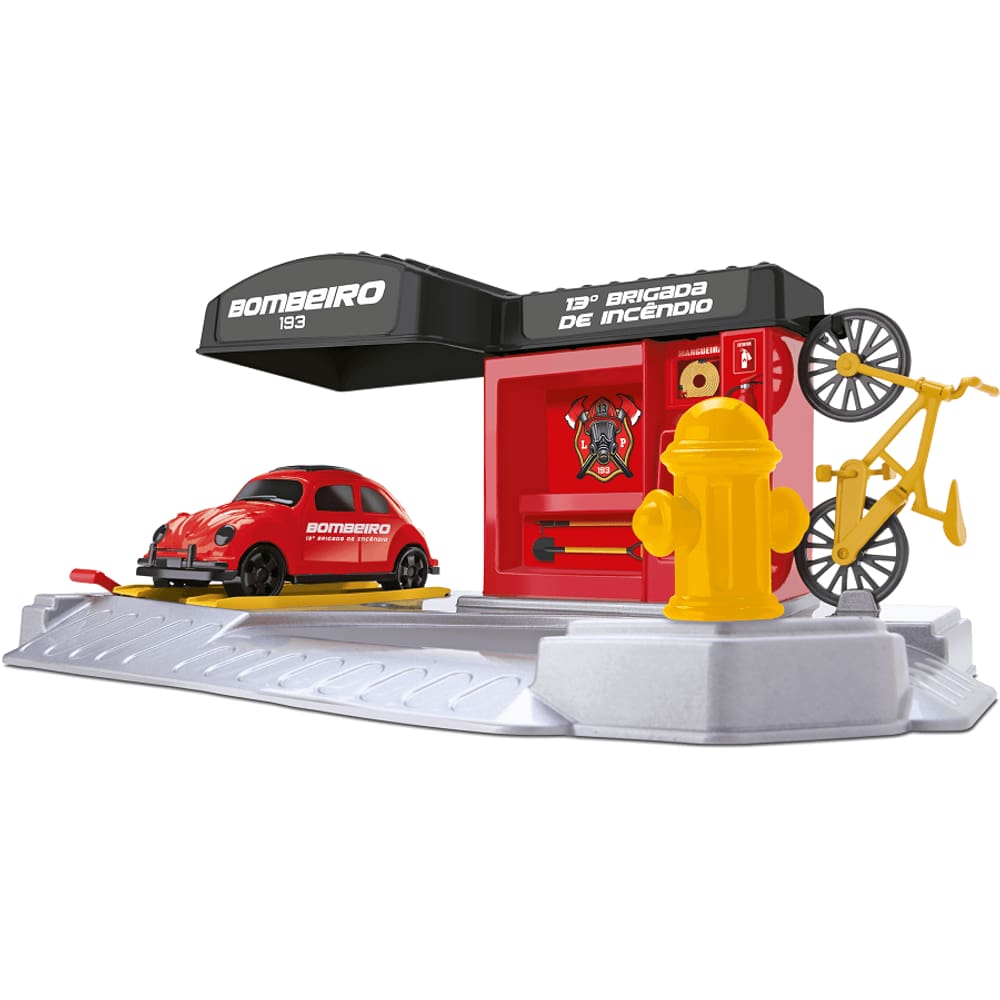 Bombeiro Brigada Brinquedo C/Fusca E Bicicleta 3+ Vermelho