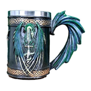 Caneca Medieval Viking 3D Dragão Na Espada Decoração Casa Bar