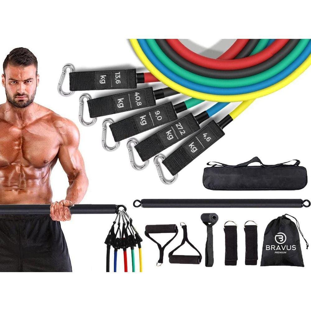Kit Tubing Premium Extreme Elástico Extensor Com Barra De Exercícios Bravus