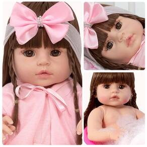 Bebê Boneca Reborn Realista Corpo Todo Silicone Pode Molhar Menina Maria 55  cm