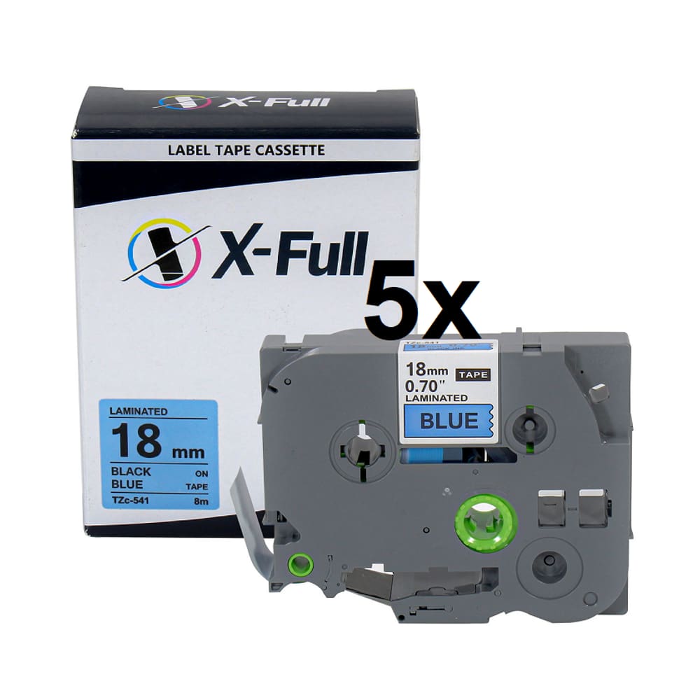 Kit 5 Fitas Compatível Brother Tz 541 Azul Letra Preta 18mm
