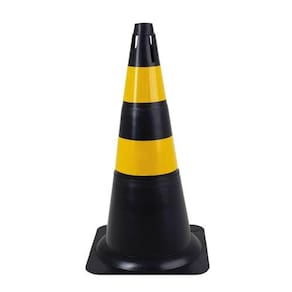 Cone Sinalização 75cm Preto com 2 Faixas Laranjas Rígido Refletivo Deltaplus