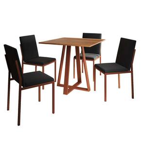 conjunto de mesa de jantar com tampo imbuia e 4 cadeiras mônaco veludo preto e cobre