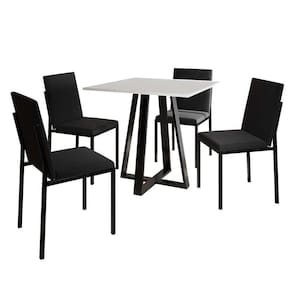 conjunto de mesa de jantar com tampo branco e 4 cadeiras mônaco veludo preto