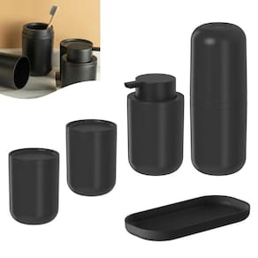 Kit Dispenser Sabonete Líquido Suporte Escova Creme Dental 2 Porta Algodão Bandeja Pia Preto Bold Ou