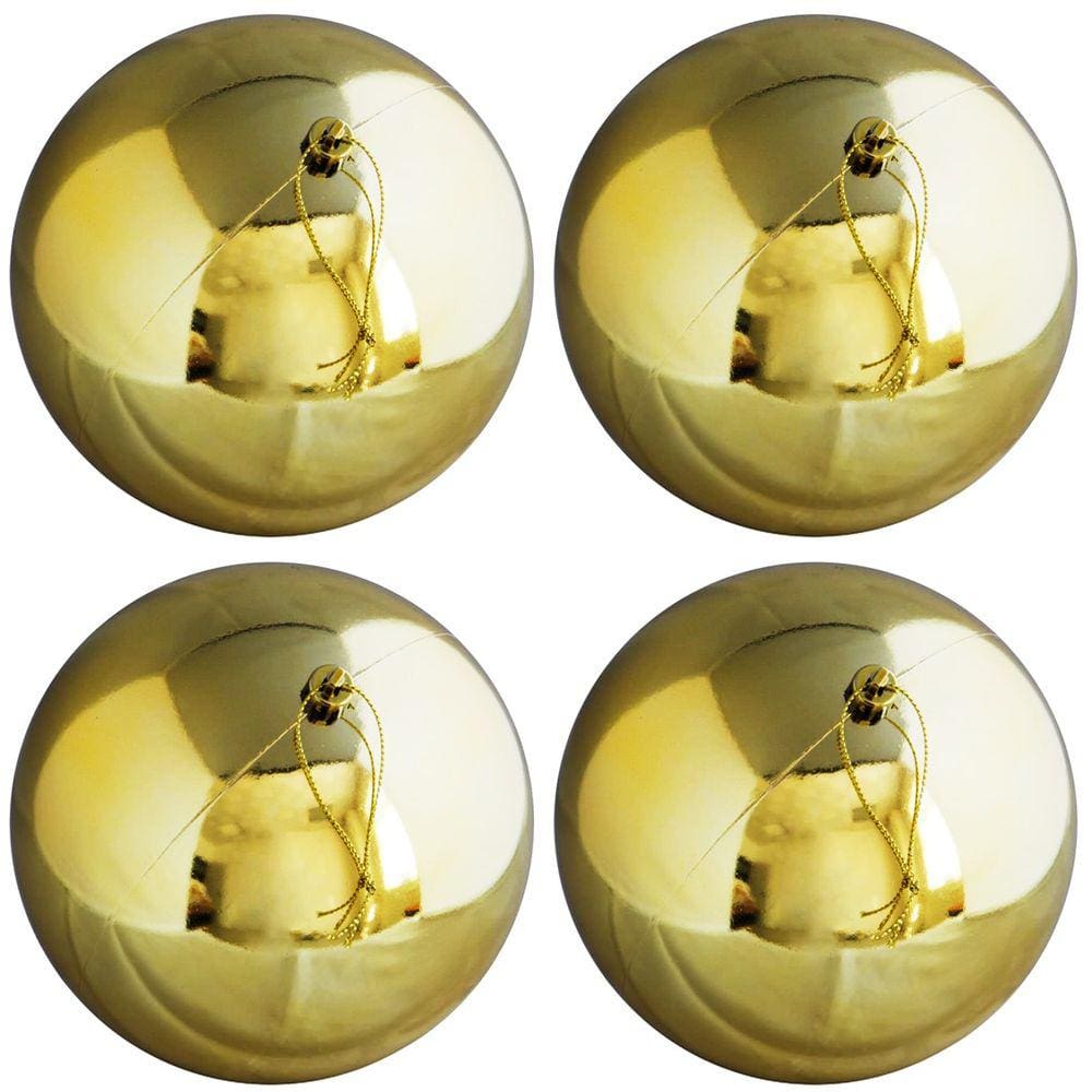 Kit 4 Bolas de Natal Dourado Brilhante Tradicional Grande 14cm - Magizi