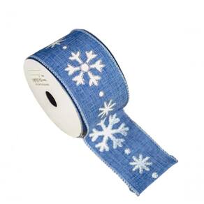 Fita Decorativa Azul Com Floco De Neve Branco Ft1231