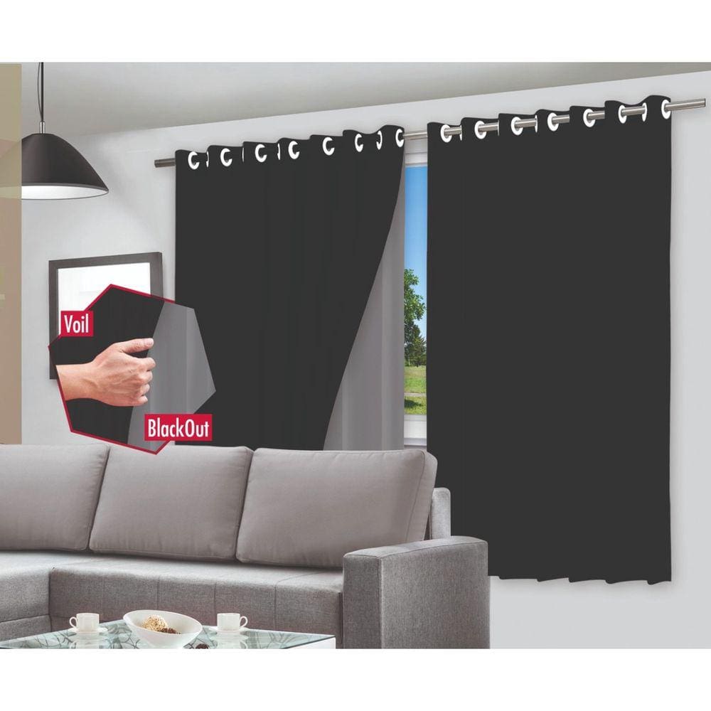 Cortina Blecaute Para Quarto Ou Sala Com Voil Corta Luz 100% Pvc 280X160cm Com Ilhós Para Varão - Cores Diversas