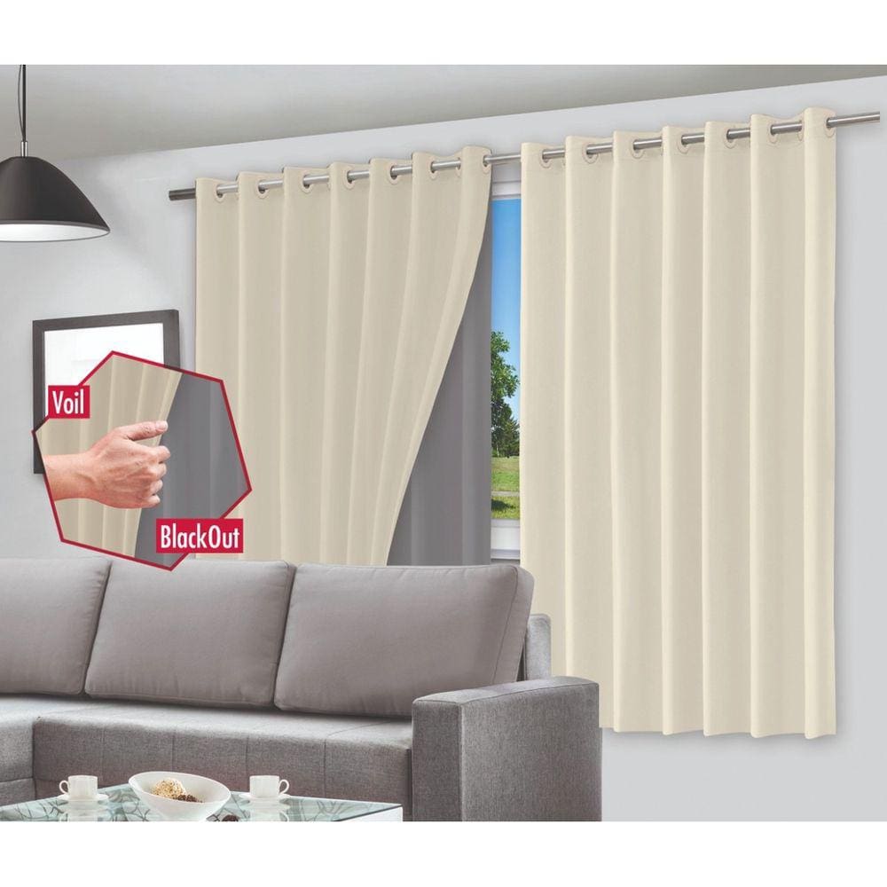 Cortina Blecaute Para Quarto Ou Sala C/ Voil Corta Luz 100% Pvc 280X260cm Com Ilhós Para Varão - Diversas Cores