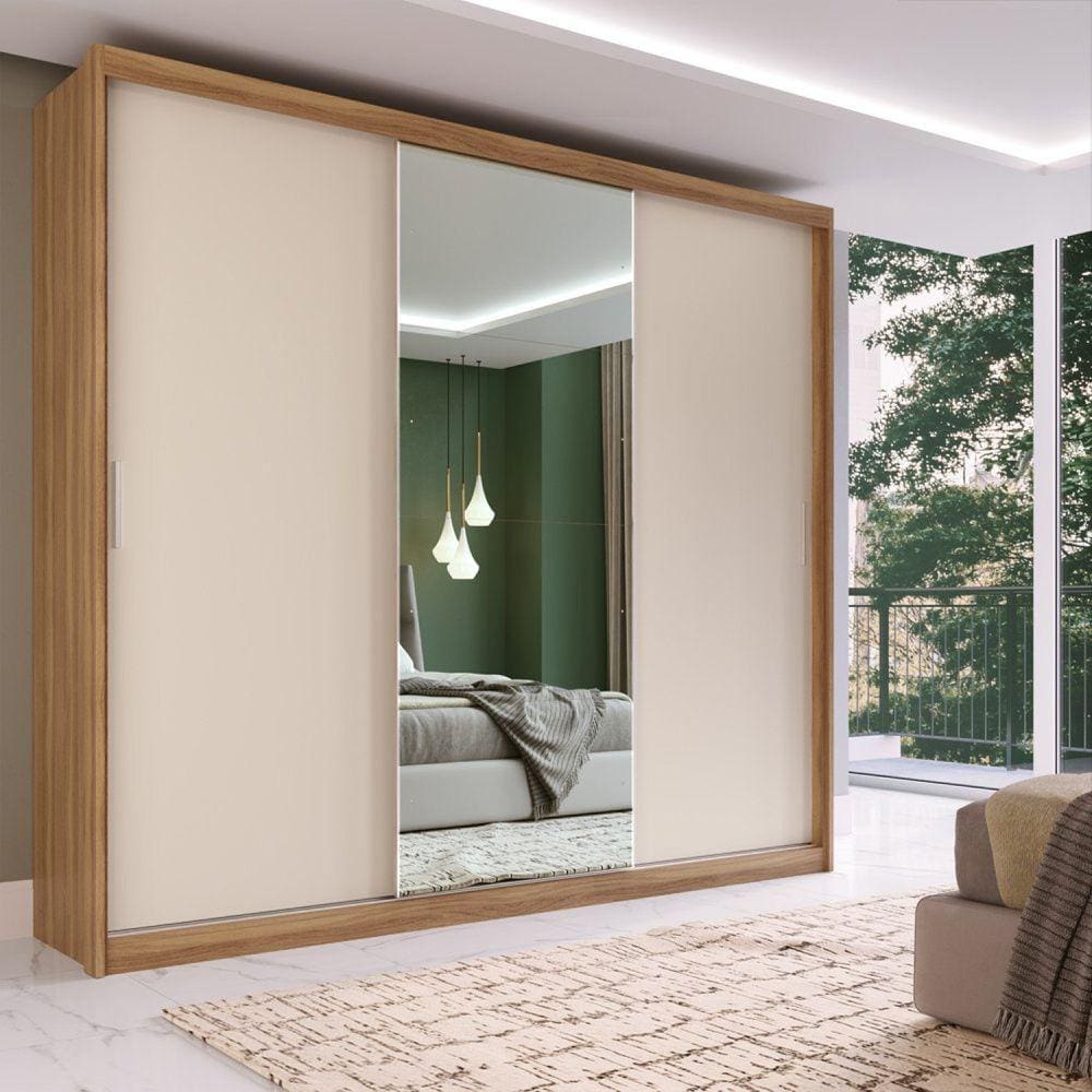 Guarda Roupa Casal 3 Portas 1 Espelho 100% MDF London Yescasa Amendola Touch/Off White