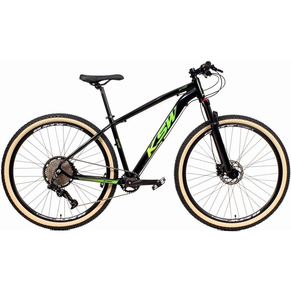 Bicicleta 29 Ksw Xlt 12v Freios Hidráulicos 1x12v Trava No Ombro Pneu Bege - Preto\Verde